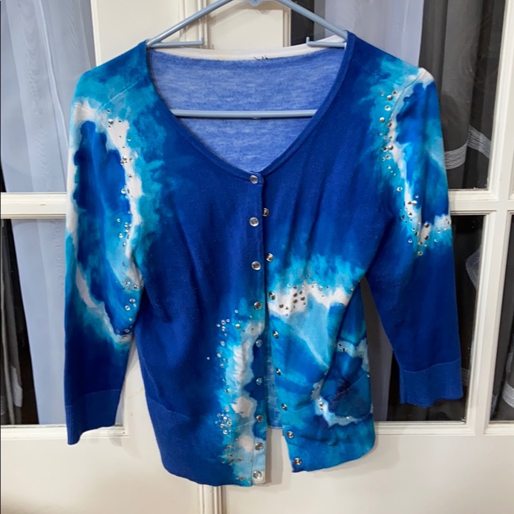 Tie dye blue 3/4 length sleeve cardigan